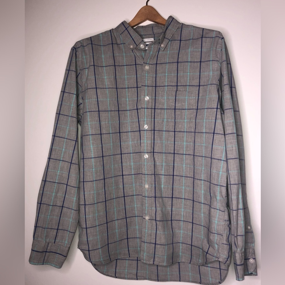 Old Navy plaid long sleeve button down Men’s 100% Cotton shirt Large Gra…